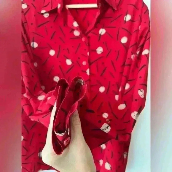 Vintage Liz Baker Red and Black Polka Dot Button Up Blouse Retro Eclectic 14 - Picture 5 of 12